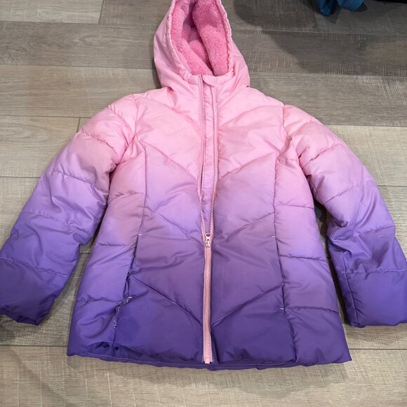 SWISSTECH GIRLS PINK PURPLE OMBRE PUFFER HOODED JACKET COAT LARGE 10/12 - Picture 1 of 9